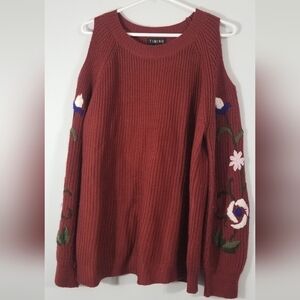 Timing Flower Embroidered Open Shoulder Knit Sweater. Super Cute! Size M.